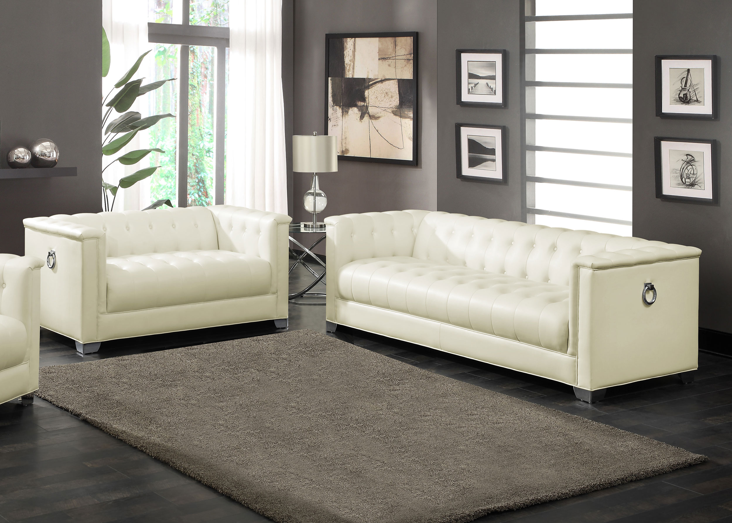 Chaviano 2-piece Upholstered Track Arm Sofa Set Pearl White product image
