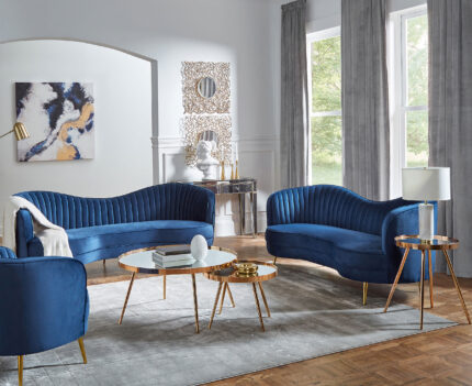 Sophia 3-piece Upholstered Channel Tufted Sofa Set Blue product image