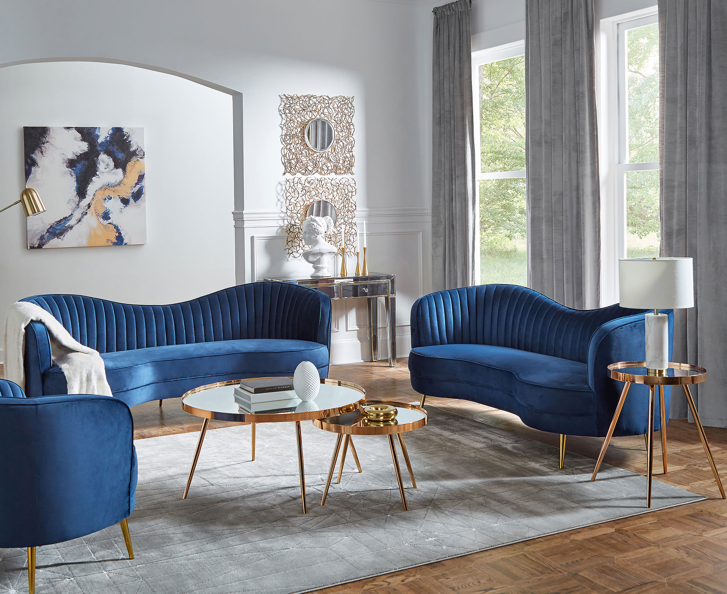 Sophia 3-piece Upholstered Channel Tufted Sofa Set Blue Sophia 3-piece Upholstered Channel Tufted Sofa Set Blue product image