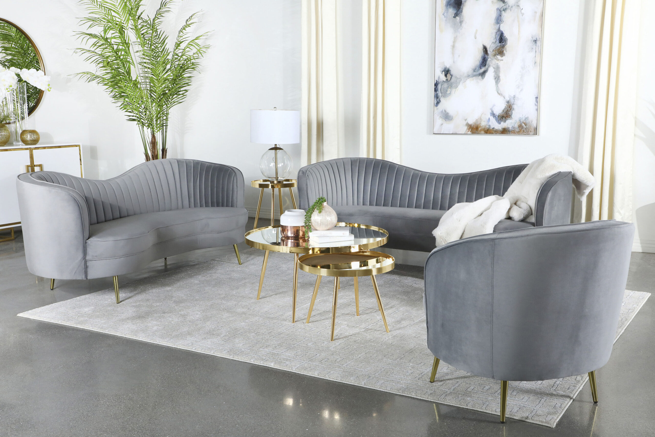 Sophia 3-piece Upholstered Channel Tufted Sofa Set Grey Sophia 3-piece Upholstered Channel Tufted Sofa Set Grey product image