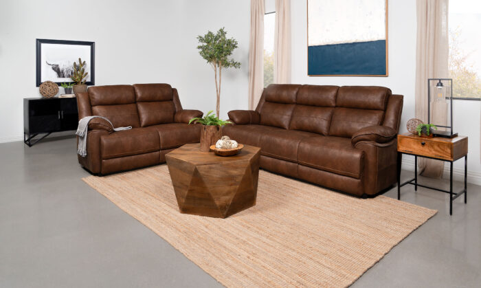 Ellington 2-piece Upholstered Padded Arm Sofa Set Dark Brown product image