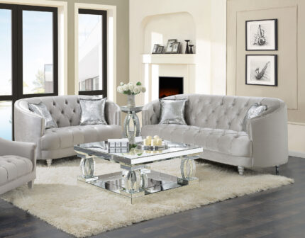 Avonlea 2-piece Upholstered Sloped Arm Sofa Set Grey Velvet product image