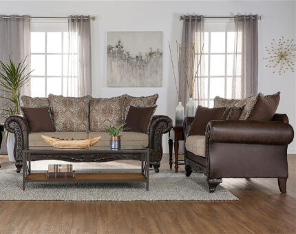 Elmbrook 2-piece Upholstered Rolled Arm Sofa Set Brown product image