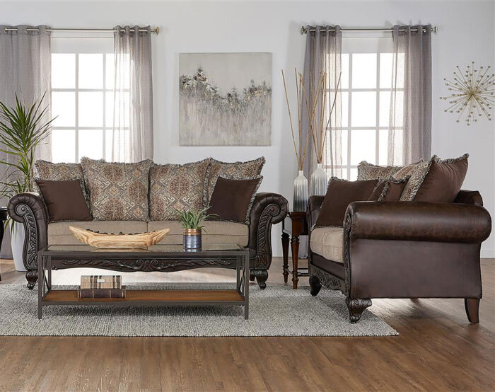 Elmbrook 2-piece Upholstered Rolled Arm Sofa Set Brown product image