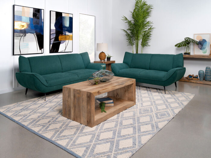 Acton 2-piece Upholstered Flared Arm Sofa Set Teal Blue product image