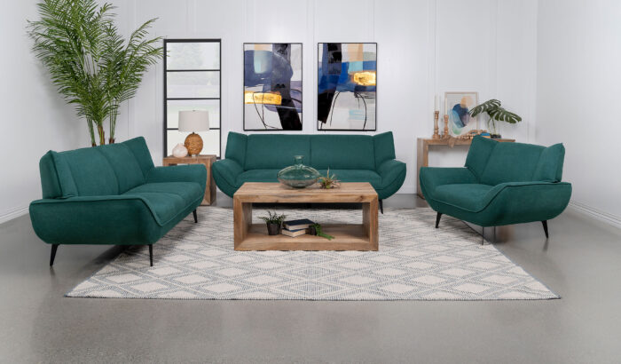 Acton 3-piece Upholstered Flared Arm Sofa Set Teal Blue product image