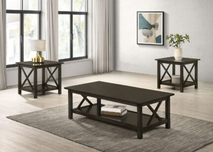 Rachelle 3-piece Rectangular Coffee Table Set Deep Merlot product image