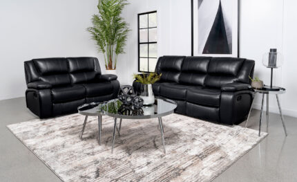 Camila 2-piece Upholstered Motion Reclining Sofa Set Black product image