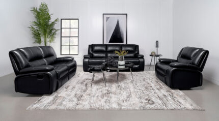 Camila 3-piece Upholstered Motion Reclining Sofa Set Black product image