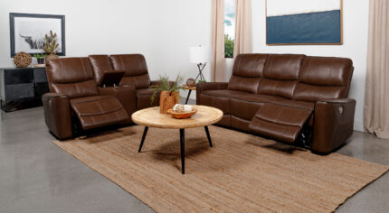 Greenfield 2-piece Power Reclining Sofa Set Saddle Brown product image