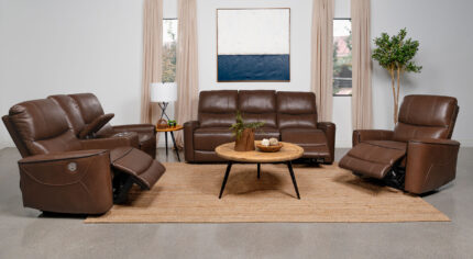 Greenfield 3-piece Power Reclining Sofa Set Saddle Brown product image