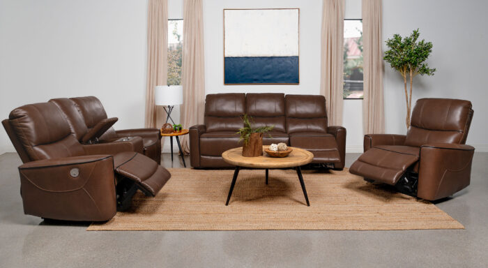 Greenfield 3-piece Power Reclining Sofa Set Saddle Brown product image
