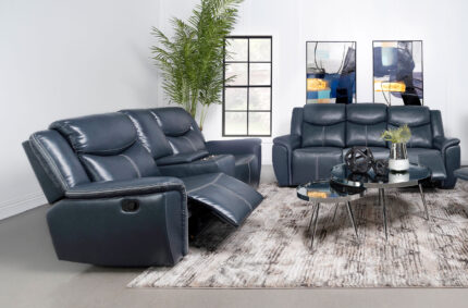 Sloane 2-piece Upholstered Reclining Sofa Set Blue product image
