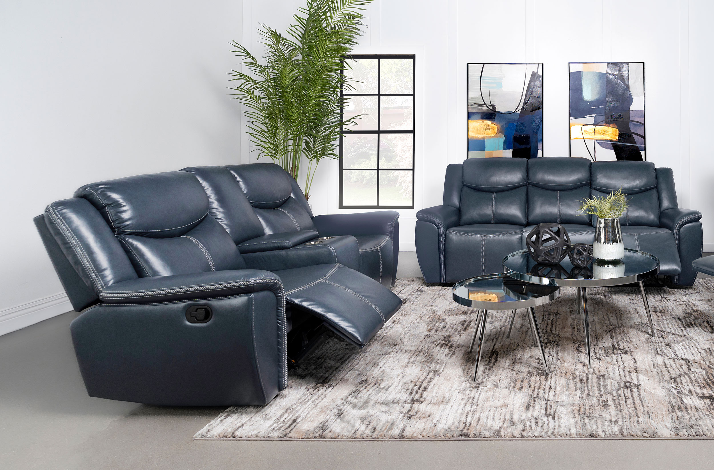 Sloane 2-piece Upholstered Reclining Sofa Set Blue Sloane 2-piece Upholstered Reclining Sofa Set Blue product image
