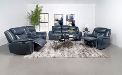Sloane 3-piece Upholstered Reclining Sofa Set Blue product image