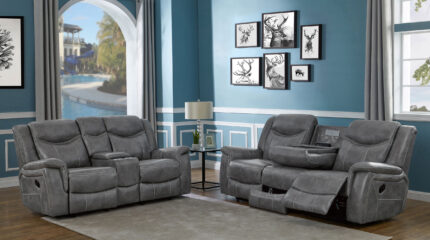 Conrad 2-piece Upholstered Padded Arm Motion Sofa Set Grey product image