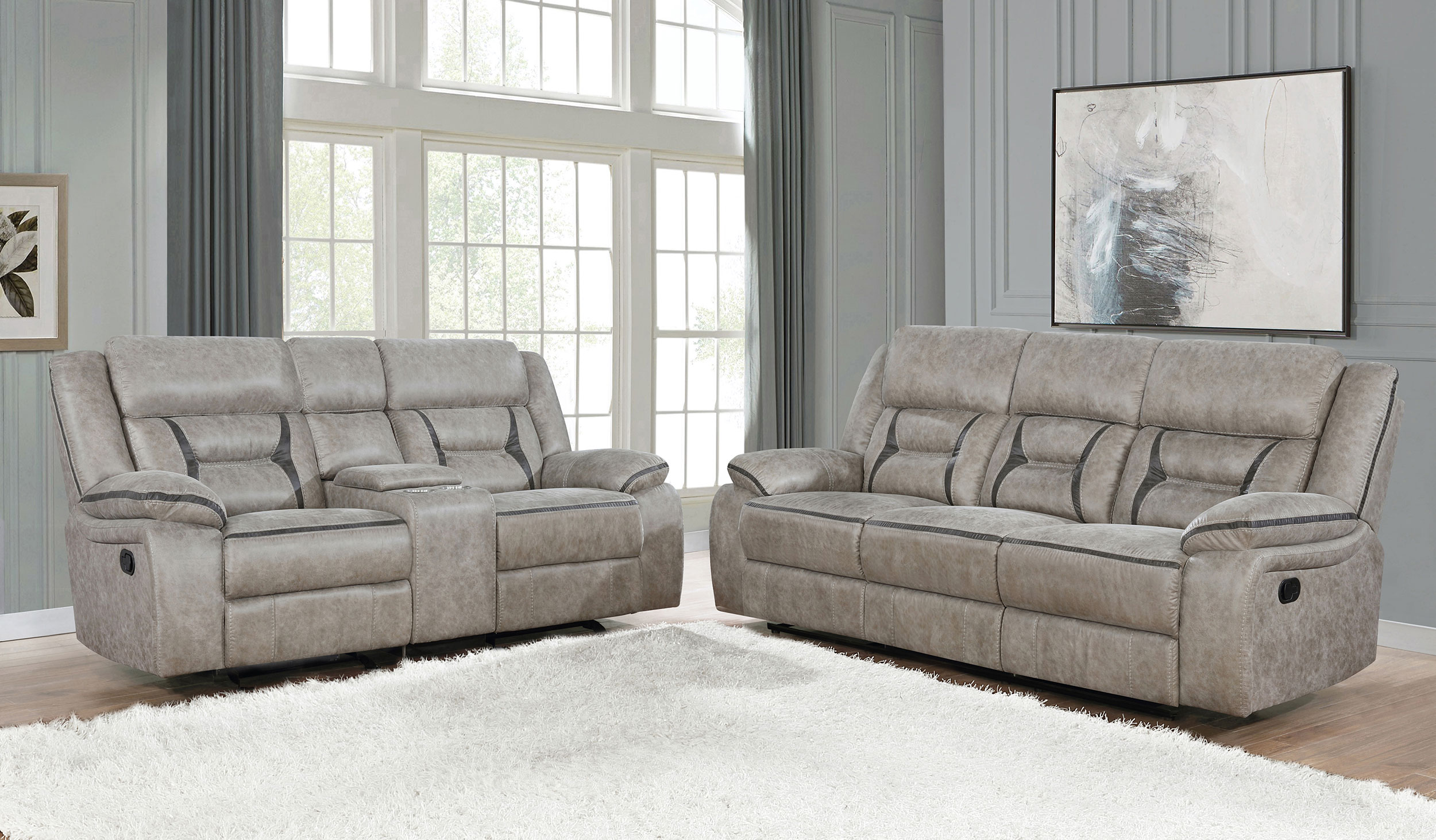Greer 2-piece Upholstered Reclining Sofa Set Taupe Greer 2-piece Upholstered Reclining Sofa Set Taupe product image