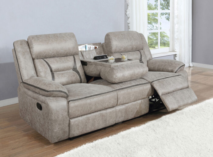 Greer Upholstered Motion Reclining Sofa Taupe product image