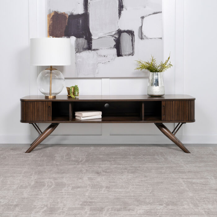 Valna Wood 71-inch TV Stand with Sliding Doors Walnut product image