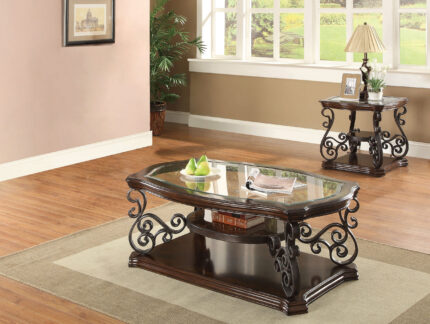 Laney 2-piece Glass Top Coffee and End Table Set Dark Merlot product image