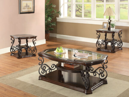 Laney 3-piece Glass Top Coffee and End Table Set Dark Merlot product image