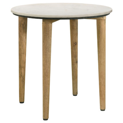 Aldis Round Marble Top Side End Table White and Natural product image