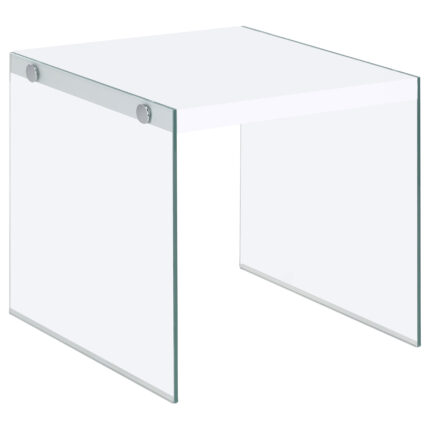 Opal Square Glass Frame Side End Table White High Gloss product image