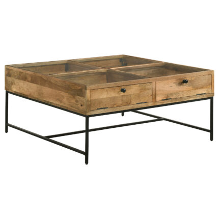 Stephie 4-drawer Square Glass Top Coffee Table Honey Brown product image