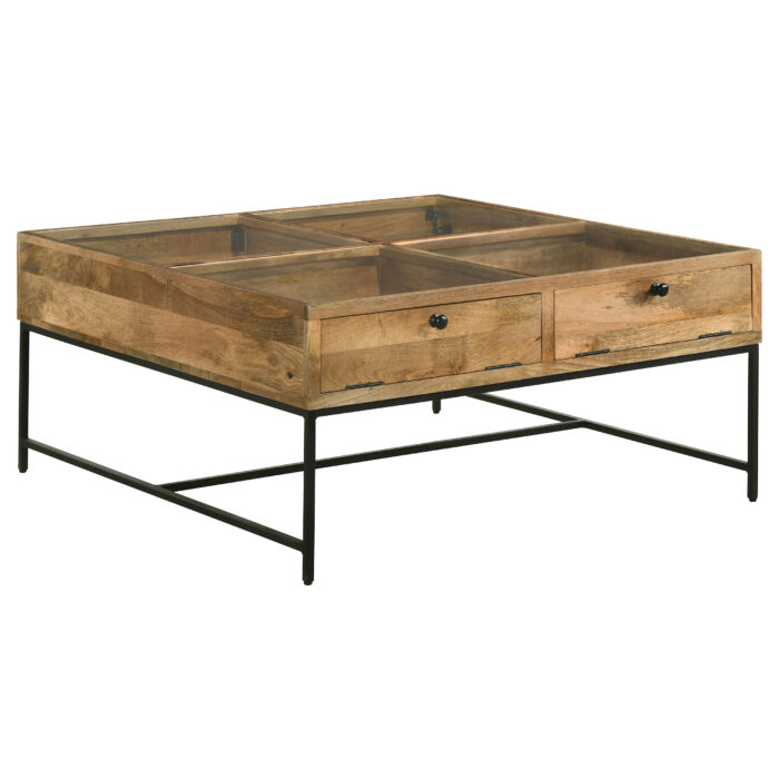 Stephie 4-drawer Square Glass Top Coffee Table Honey Brown product image