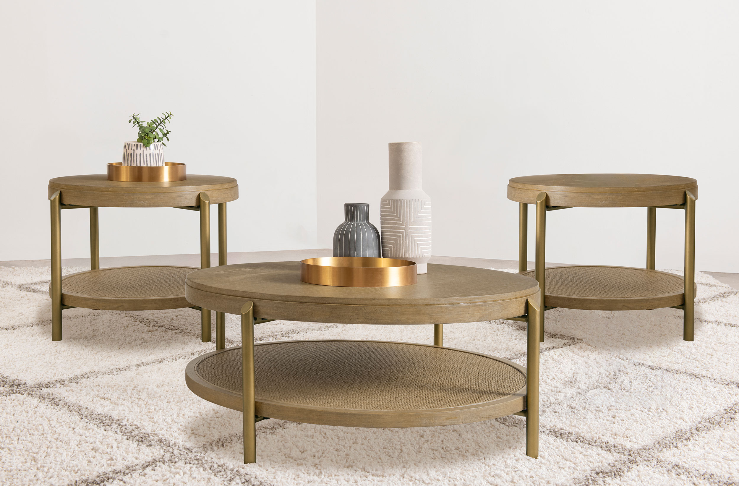 Arini 3-piece Round Coffee and End Table Set Sand Wash Arini 3-piece Round Coffee and End Table Set Sand Wash product image