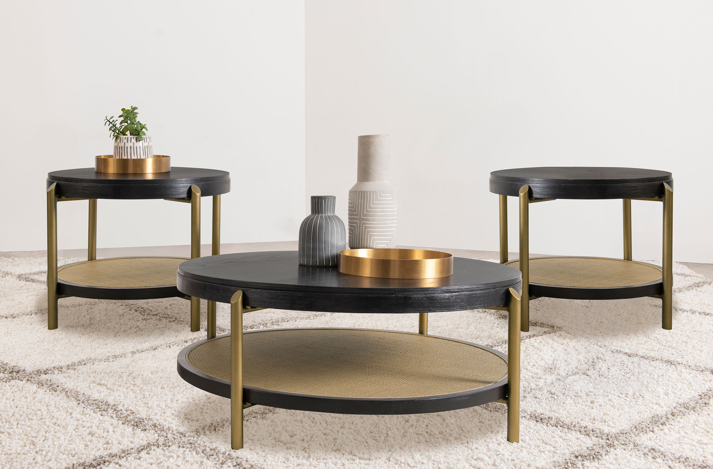 Arini 3-piece Round Coffee and End Table Set Black Arini 3-piece Round Coffee and End Table Set Black product image