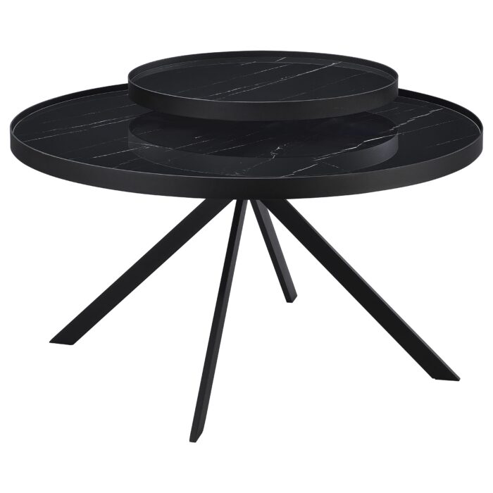 Briggs Round Marble Printed Glass Top Coffee Table Black product image