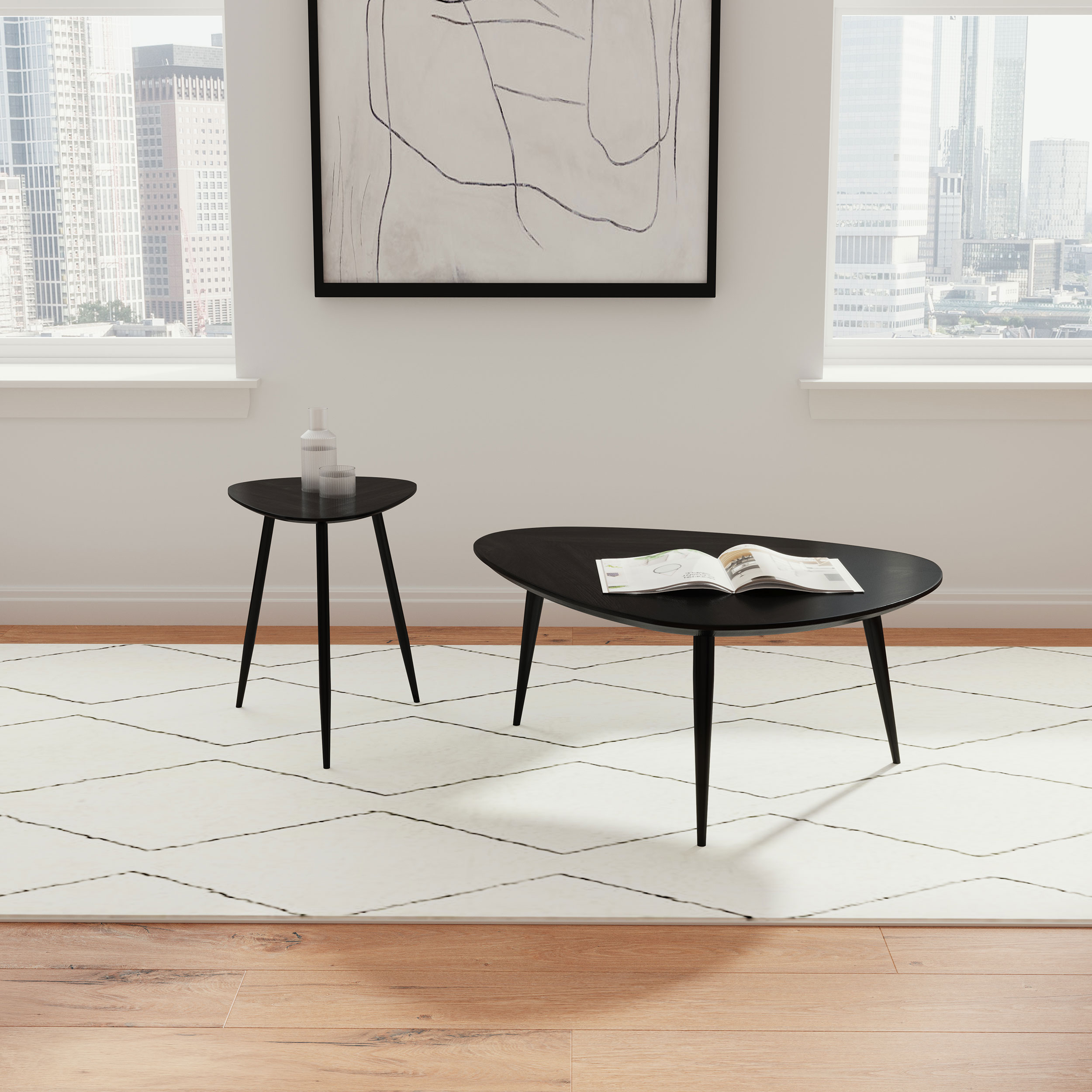 Odessa 2-piece Triangular Coffee and End Table Set Black Odessa 2-piece Triangular Coffee and End Table Set Black product image