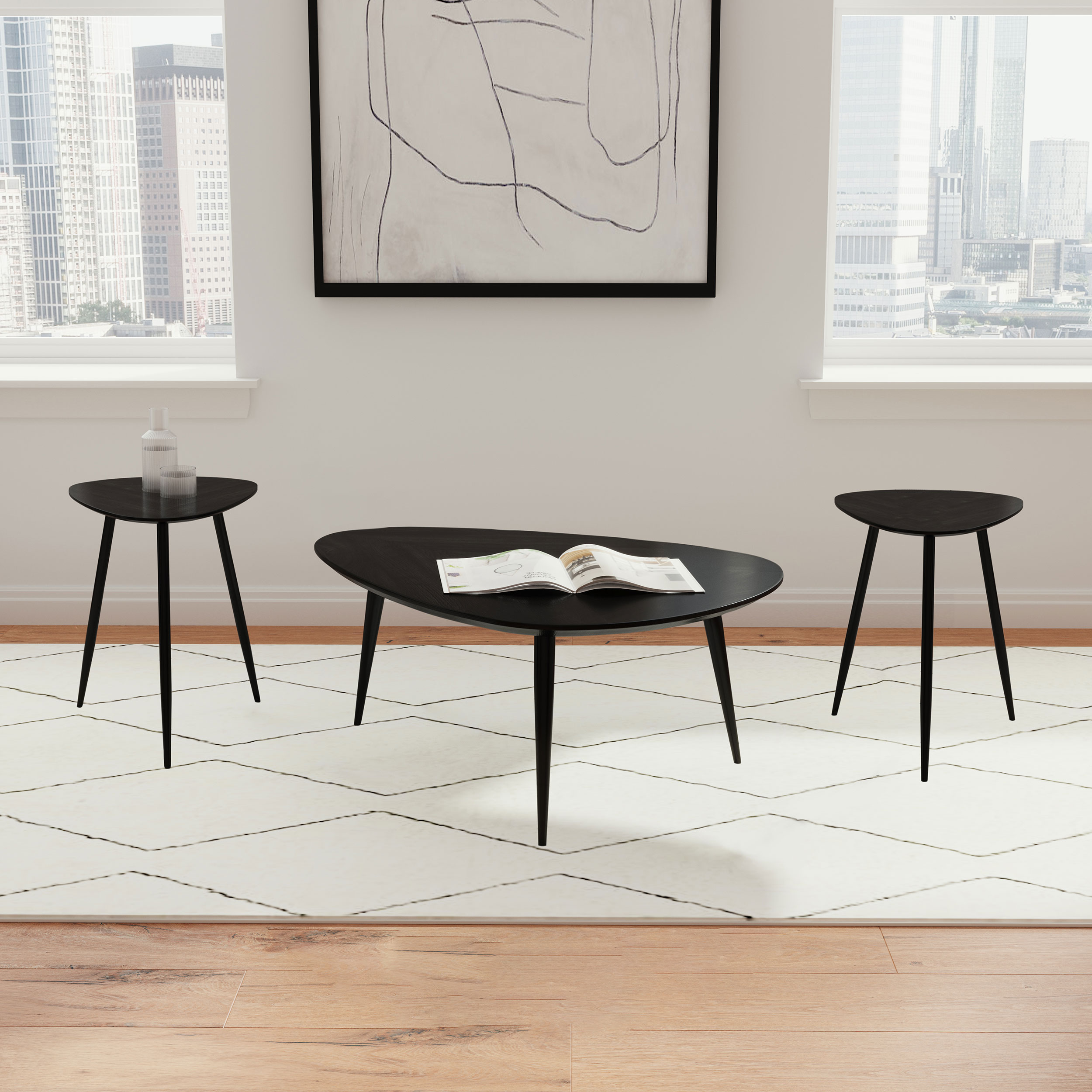Odessa 3-piece Triangular Coffee and End Table Set Black Odessa 3-piece Triangular Coffee and End Table Set Black product image