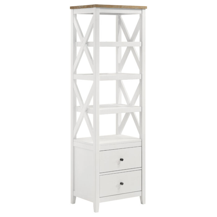 Hollis 4-shelf Wood Media Tower with Drawers Brown and White product image