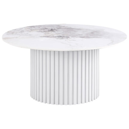 Rowena Round Sintered Stone Coffee Table White Faux Marble product image