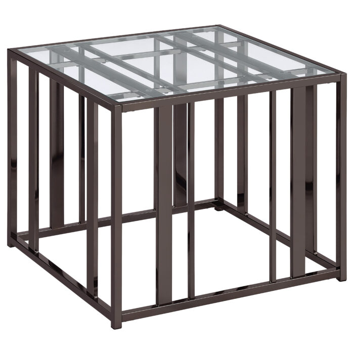 Adri Rectangular Glass Top Side End Table Black Nickel product image