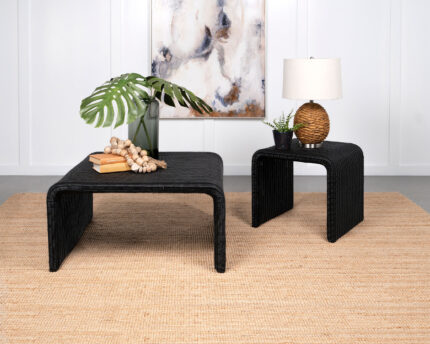 Cahya 2-piece Rattan Coffee and End Table Set Black product image