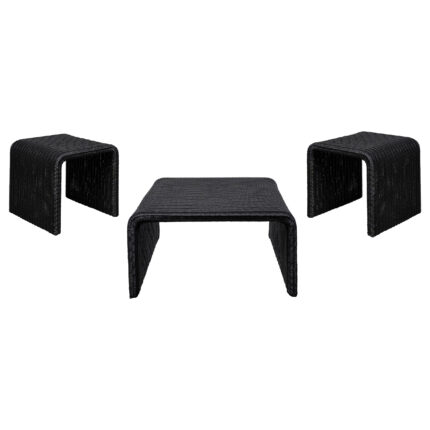 Cahya 3-piece Rattan Coffee and End Table Set Black product image