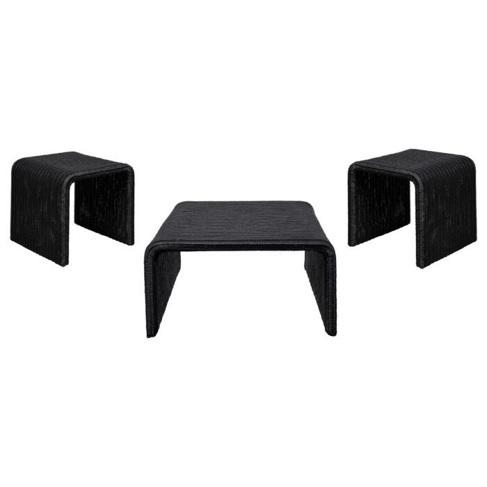 Cahya 3-piece Rattan Coffee and End Table Set Black product image