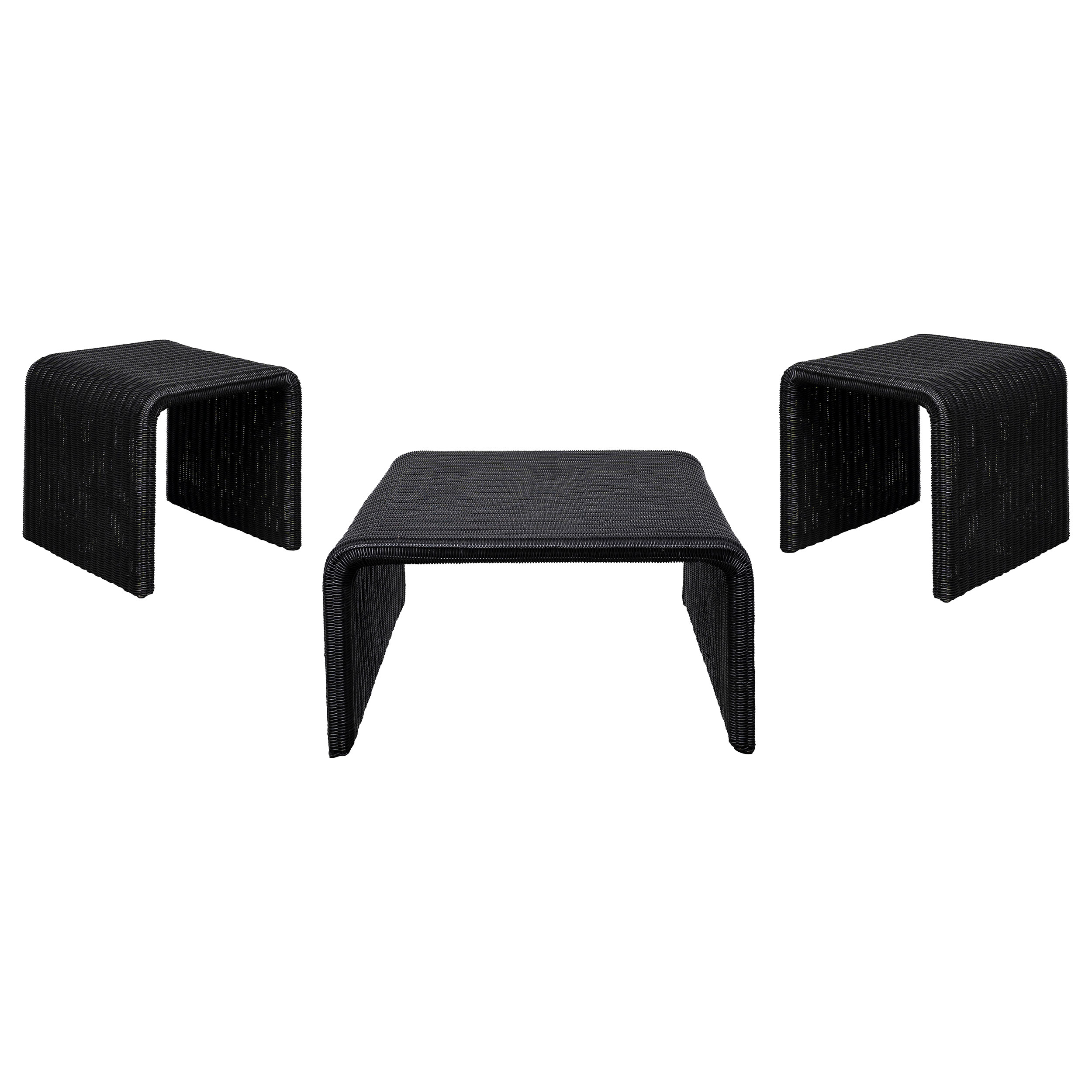 Cahya 3-piece Rattan Coffee and End Table Set Black Cahya 3-piece Rattan Coffee and End Table Set Black product image