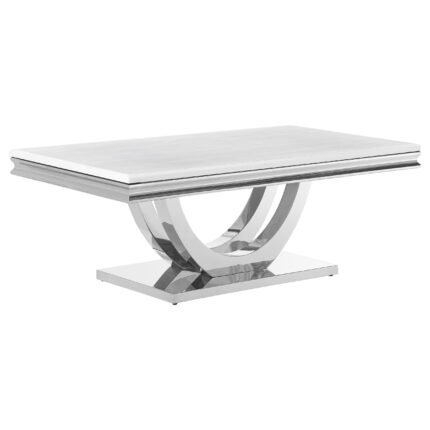 Kerwin Rectangular Stone Top Coffee Table White and Chrome product image