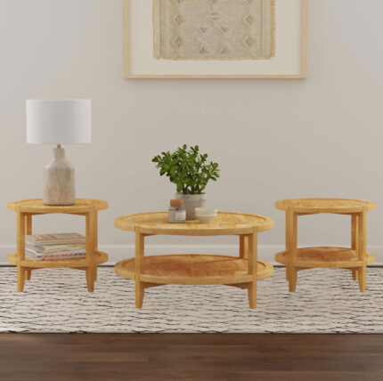 Camillo 3-piece Round Coffee and End Table Set Maple product image