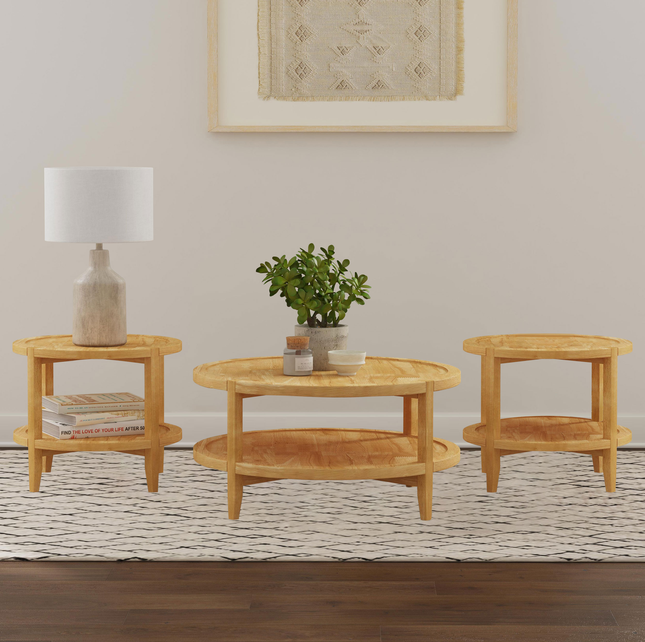 Camillo 3-piece Round Coffee and End Table Set Maple Camillo 3-piece Round Coffee and End Table Set Maple product image
