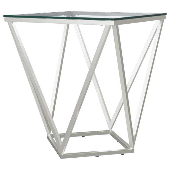 Brittania Square Glass Top Geometric End Table Nickel product image