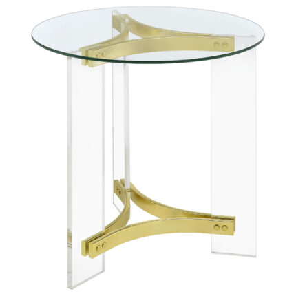 Janessa Round Glass Top Acrylic Leg End Table Matte Brass product image