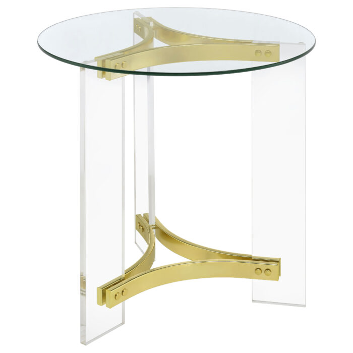 Janessa Round Glass Top Acrylic Leg End Table Matte Brass product image