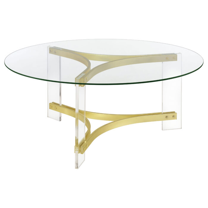 Janessa Round Glass Top Acrylic Leg Coffee Table Matte Brass product image
