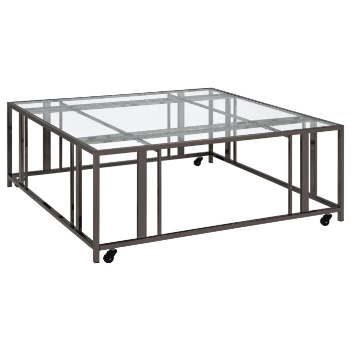 Adri Square Glass Top Coffee Table with Casters Black Nickel product image