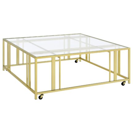 Adri Square Glass Top Coffee Table with Casters Matte Brass product image